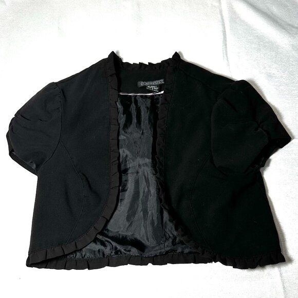 Stooshy Ruffle Trim Black Dressy Short Sleeve Coverup Jacket - Picture 1 of 4